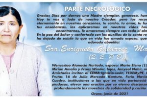 Parte Necrológico de Enriqueta Gutiérrez Mamani