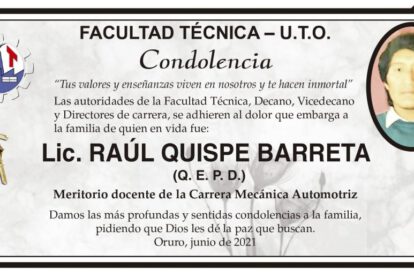 Condolencia por el Lic. Raúl Quispe Barreta