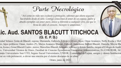 Necrológico de Lic. Aud. Santos Blacutt Titichoca