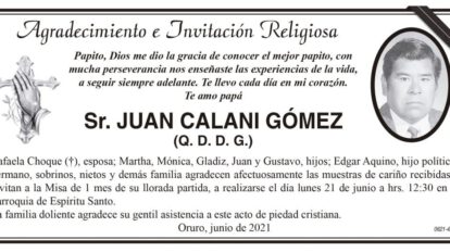 Agradecimiento e Invitación Religiosa por Juan Calani Gómez