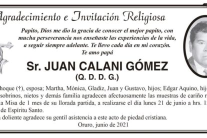 Agradecimiento e Invitación Religiosa por Juan Calani Gómez
