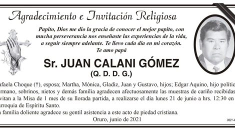 Agradecimiento e Invitación Religiosa por Juan Calani Gómez