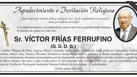 Agradecimiento e Invitación Religiosa: Sr. Víctor Frías Ferrufino