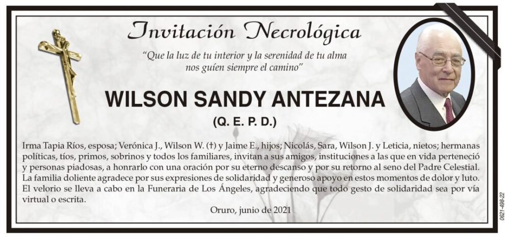 Invitación Necrológica: Wilson Sandy Antezana