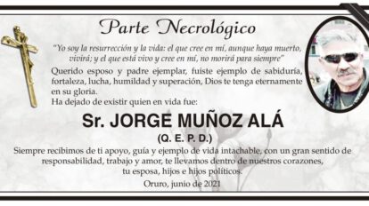 Parte Necrológico de Jorge Muñoz Alá