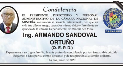 Condolencia por el fallecimiento de Armando Sandoval Ortuño