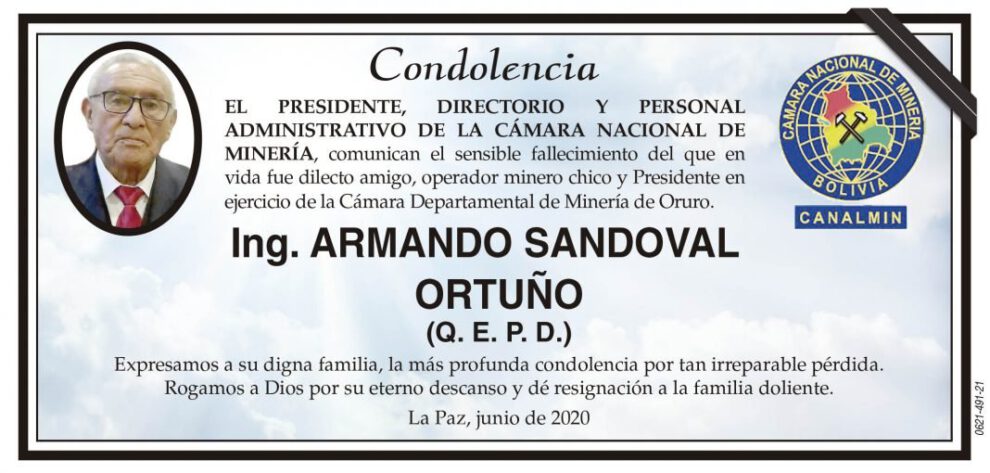 Condolencia por el fallecimiento de Armando Sandoval Ortuño