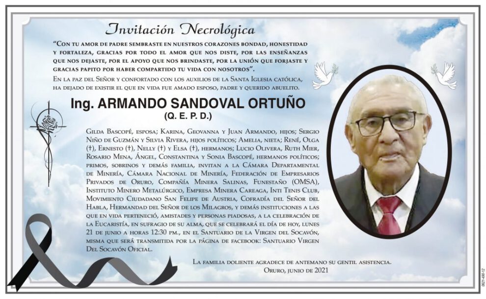 Necrológica de Ing. Armando Sandoval Ortuño