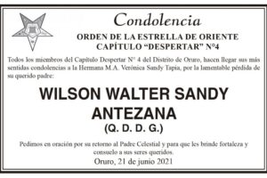 Condolencia por la pérdida de Wilson Walter Sandy Antezana