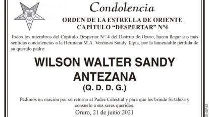 Condolencia por la pérdida de Wilson Walter Sandy Antezana