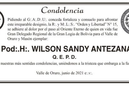 Condolencia por Wilson Sandy Antezana