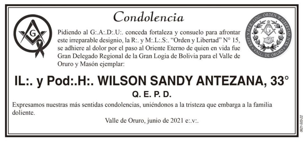 Condolencia por Wilson Sandy Antezana