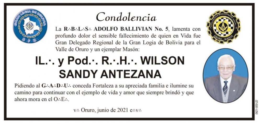 Condolencia por el fallecimiento de Wilson Sandy Antezana
