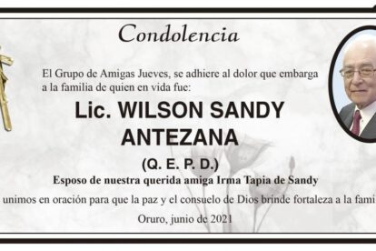Condolencia por Lic. Wilson Sandy Antezana