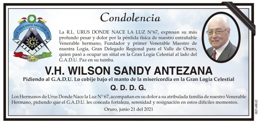 Condolencias por la pérdida de V.H. Wilson Sandy Antezana