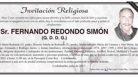 Invitación Religiosa para Fernando Redondo Simón