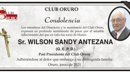Condolencia por el fallecimiento de Wilson Sandy Antezana