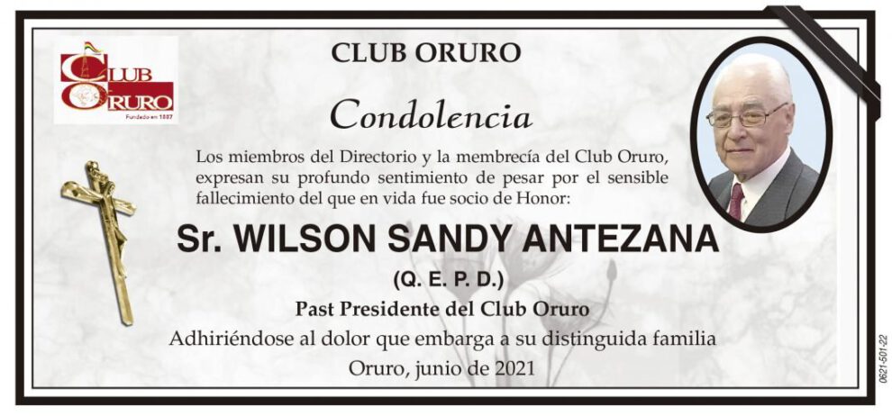 Condolencia por el fallecimiento de Wilson Sandy Antezana