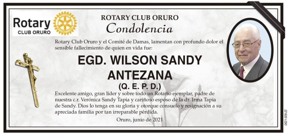 Condolencia por el fallecimiento de EGD. Wilson Sandy Antezana