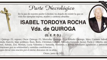 Parte Necrológico de Isabel Tordoya Rocha
