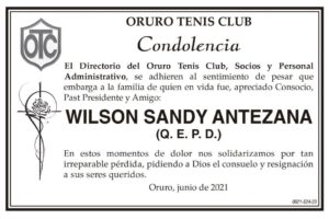 Condolencia por Wilson Sandy Antezana