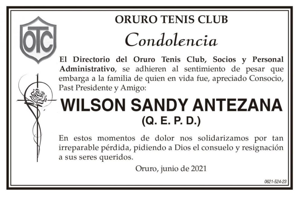 Condolencia por Wilson Sandy Antezana