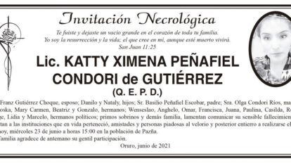 Lic. Katty Ximena Peñafiel Condori Q. E. P. D.