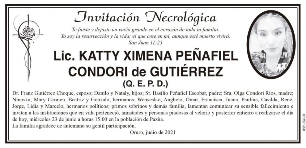 Lic. Katty Ximena Peñafiel Condori Q. E. P. D.