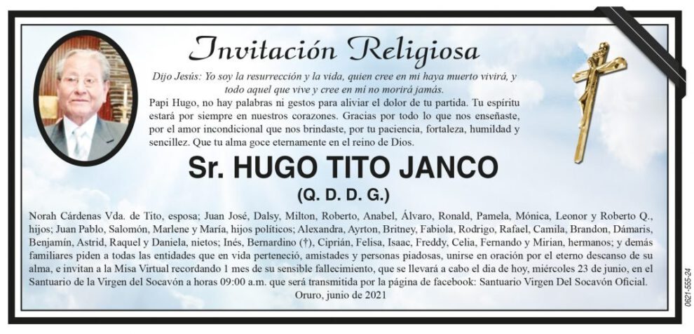 Obituario de Hugo Tito Janco