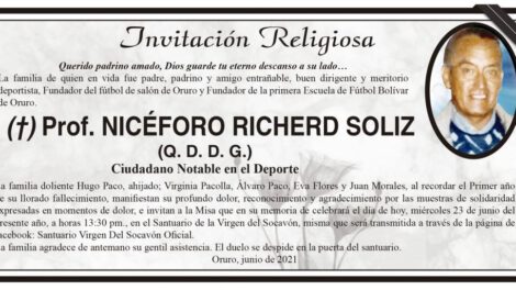 Invitación Religiosa para Prof. Nicéforo Richerd Soliz