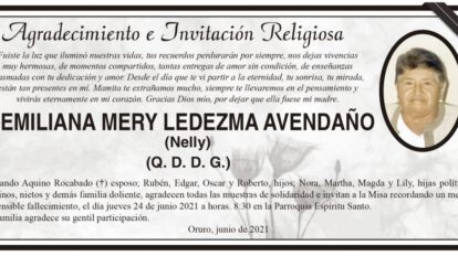Agradecimiento e Invitación Religiosa por Emiliana Mery Ledezma Avendaño