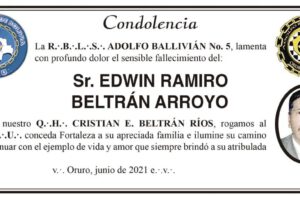 Condolencia por el fallecimiento del Sr. Edwin Ramiro Beltrán Arroyo
