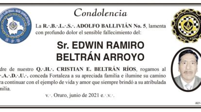 Condolencia por el fallecimiento del Sr. Edwin Ramiro Beltrán Arroyo