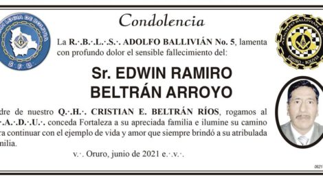 Condolencia por el fallecimiento del Sr. Edwin Ramiro Beltrán Arroyo