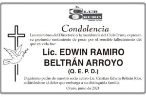 Condolencia por el fallecimiento de Lic. Edwin Ramiro Beltrán Arroyo