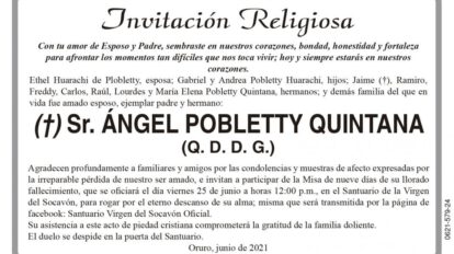 Invitación Religiosa para Ángel Pobletty Quintana