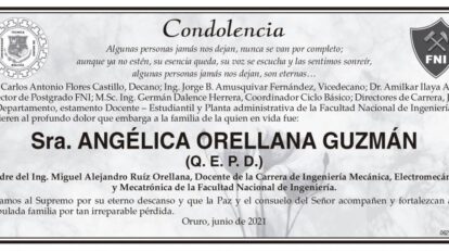 Condolencia por la Sra. Angélica Orellana Guzmán