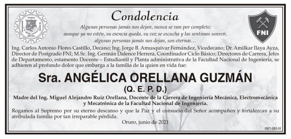 Condolencia por la Sra. Angélica Orellana Guzmán