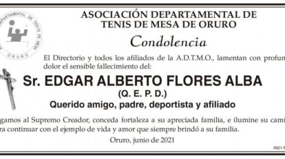 Condolencia por el fallecimiento de Edgar Alberto Flores Alba