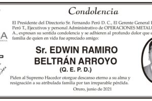 Condolencia por la pérdida de Edwin Ramiro Beltrán Arroyo