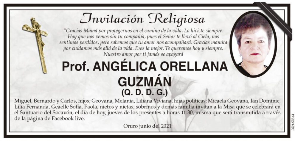 Invitación Religiosa para Prof. ANGÉLICA ORELLANA GUZMÁN