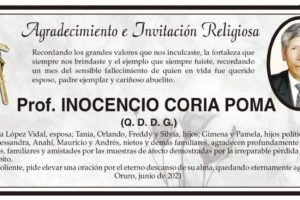 Agradecimiento e Invitación Religiosa por Prof. Inocencio Coria Poma