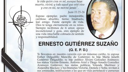 Parte Necrológico de Ernesto Gutiérrez Suzaño