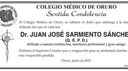 Condolencias por la pérdida del Dr. Juan José Sarmiento Sánchez