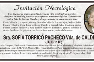 Invitación Necrológica de Sofía Torrico Pacheco