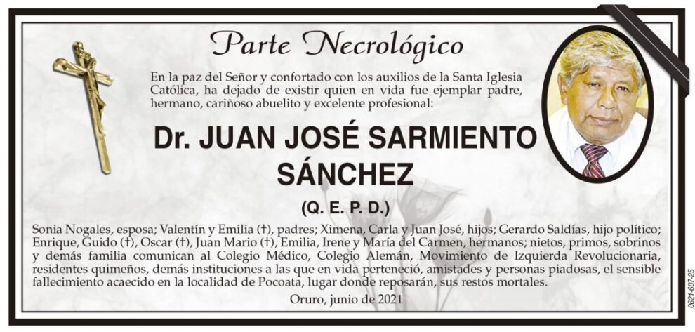 Parte Necrológico: Dr. Juan José Sarmiento Sánchez