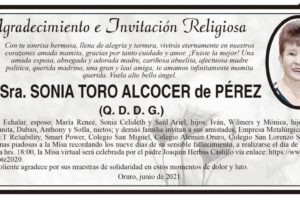 Agradecimiento e Invitación Religiosa por Sonia Toro Alcocer