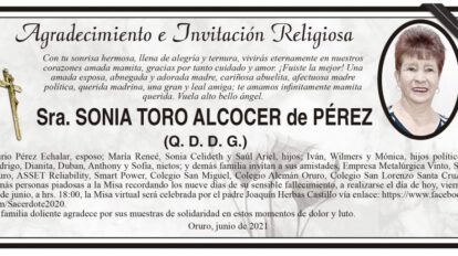 Agradecimiento e Invitación Religiosa por Sonia Toro Alcocer