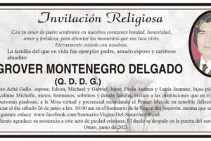 Invitación Religiosa para Ing. Grover Montenegro Delgado
