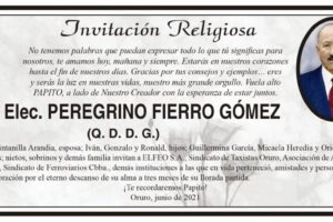 Invitación religiosa en memoria de Peregrino Fierro Gómez